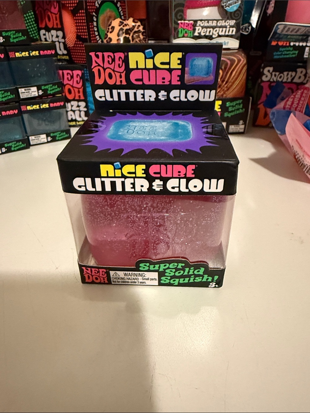 NeeDoh Nice Cube Glitter & Glow Solid Squish - Pink